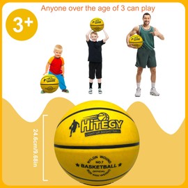 HITEGY Glow in The Dark Basketball - Water-Resistant, Size 7, Impact Activated, Includes Pump, Manual, Pre-Installed Batteries & 10 Extra Batteries - Light Up Basketball - Yellow
