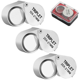 3 Pieces Jewelers Loupe,Set 10X, 20X and 30X Magnifying Glass,Pocket Loupe Magnifier,Eye Loops Magnifier for Jewelry Appraisal,Watch Repair, Gemstone Examination,Silver