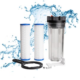 Cold Plunge Water Filter - 10" Filter Housing with 3/4 inch FPT Ports, 2x 50 Micron Filters & Build Guide - Suitable for Ice Baths and Whole Home Filtration - Incl. Mounting Kit & Housing Wrench