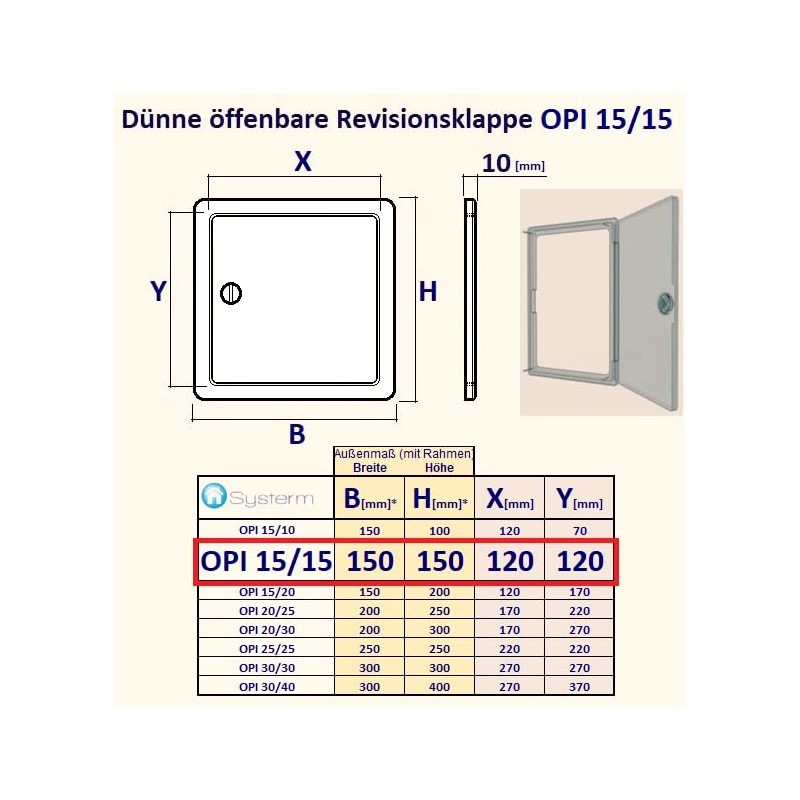 SYSTERM Universal Inspection Lid External Dimensions 15 x 15 cm
