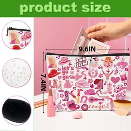 CQM 2pcs Cowgirl Makeup Bag Hot Pink Preppy Cosmetic Bags Western Makeup Bag, Western Gifts for Women Sisters Friends Pink Cowgirls Birthday Gift, Toiletry Zipper Pouch