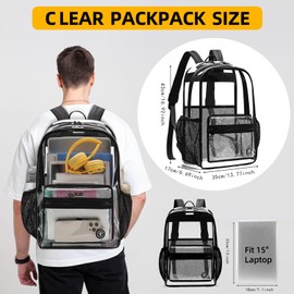 FARMARK Stadium Approved Clear Backpack, Heavy Duty Transparent Bag for Concerts, Events, College & Workplace - Black