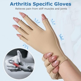 NURCOM Compression Arthritis Gloves Support for Women & Men, Relieve Pain & Swelling from Arthritis, Carpal Tunnel, Tendinitis, Tendonitis, Single Glove for Left & Right Hand, Open Finger Beige Small