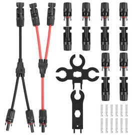 6 mm² Solar Cable Y Splitter, 1 Pair Solar Panel 1Y2 10AWG Y Plug Photovoltaic Cable, 6 Pairs Solar Plug, 2 Tools, Male/Female PV Plug IP67 Solar Y Cable MMF and FFM Connector (Red + Black)