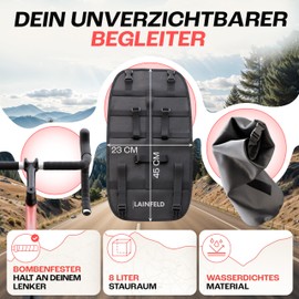 LAINFELD Bicycle Handlebar Bag [8 Litres] | 100% Waterproof | Reflective Print - Bicycle Bag Bicycle Handlebar Bag Front Bikepacking Bike MTB