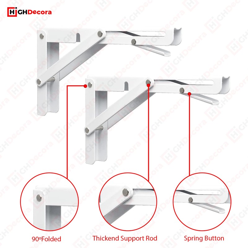 Highdecora Folding Shelf Bracket, 2 Pcs Heavy Duty Foldable Shelf