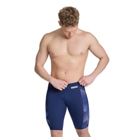 ARENA Men's Standard Performance Halftone Swim Jammer Athletic Swimwear Professional Swimsuit, Navy/Team Navy