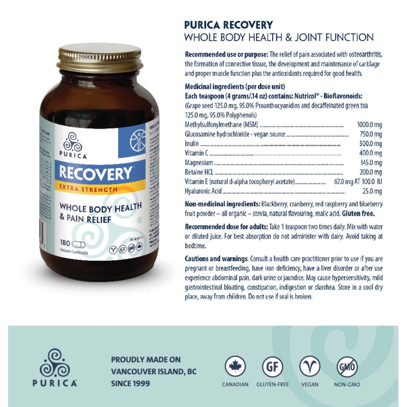 PURICA Purica Recovery Extra Strength Joint Support Supplement, 180 Vegan