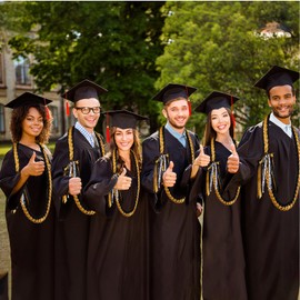 AUECOOME Graduation Leis 2025 Graduation Ribbon Lei graduation necklace Graduation Leis Class of 2025 Graduation gift Braided necklace for men and women party accessories (Black and gold, 6)