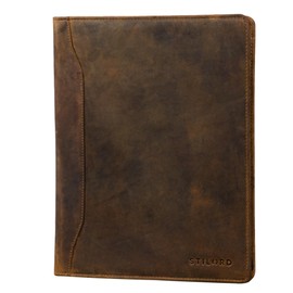 STILORD 'Scott' Vintage Leather Document Folder | 12.2 Inch Writing Portfolio | Premium A4 Leather Conference Folder Briefcase with Zipper for Business and Office, Colour:Middle Brown