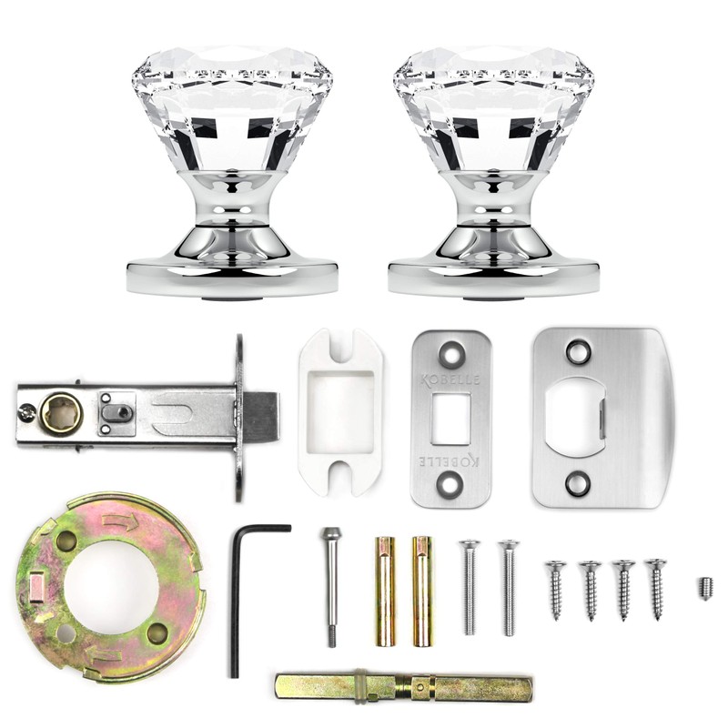 Privacy Diamond Round Brilliant Crystal Door Knobs Polished Chrome Round