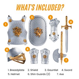 Dress Up America - Kids Knight Armor Costume Set – Medieval Role Play with Shield, Helmet, Sword & Accessories – Royal Dress-Up for Boys Ages 3–10