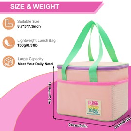 QINFIEY 7 L Kids Insulated Lunch Bag for Kids Toddlers Girls, Cooler Tote Reusable Lunch Box Container for School Work Office Travel Picnic(Pink)