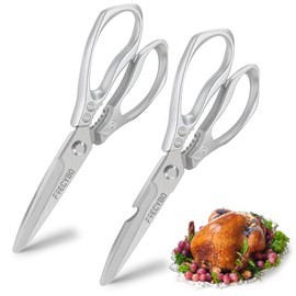 All Purpose Heavy Duty Shears, 2-Pack Kitchen Scissors for Food, Metal Handle Stainless Steel Cooking Scissors for Kitchen, Chicken, Fish, Meat, Poultry, Herbs (Silver)