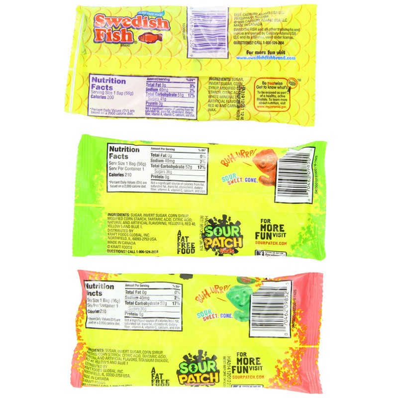 Swedish Fish, Sour Patch Kids and Watermelon Sour Patch Kids,