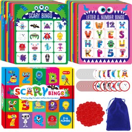 SpriteGru Monster Theme Bingo Game, Uppercase Letters & Numbers Learning, Alphabet ABC and 123 Bingo Board Game for Kids, Preschoolers, Perfect for Classroom & at Home (Up to 12 Players)