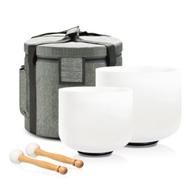 Lycrystal Couple of 2 PCS Crystal Singing Bowl Set, 8" F note Heart Chakra and 10" C note Root Chakra, Sound Bowl Meditation Set for Healing with Carry Case Bag.