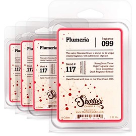 Shortie's Candle Company Pure Plumeria Wax Melts Bulk Pack - 4 Highly Scented Bars - Made with Natural Oils - Flower & Floral Air Freshener Cubes Collection