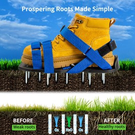 Bakulala Lawn Aerator Shoes Free-Installation Grass Aeration Shoes with Stainless Steel Shovel, Heavy Duty Lawn Aerator Spike Shoes Lawn Aeration Tool for Yard & Patio Blue