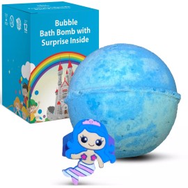 Relaxcation 1 Bubble Bath Bomb for Kids with Surprise Finger Mermaid Ring Toy Inside