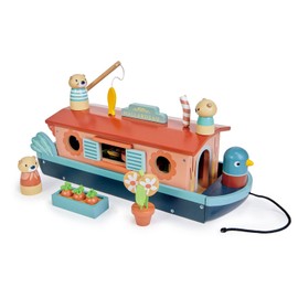 Tender Leaf Toys - Little Otter Canal Boat - 23 Pcs Furnished Wooden Boat Toy with Removeable Roof and Animal Figures - Gender-Neutral Open-Ended Play Set for Story Telling - Age 3 +