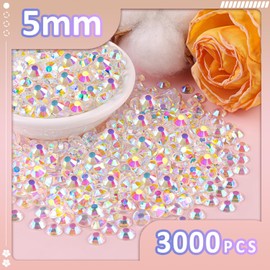 3000Pcs 5mm Resin Jelly Rhinestones with 3Pcs 10ml B7000 Jewelry Glue for Crafting, Transparent AB Flatback Gems, Bedazzling Crystal Bulk for DIY Crafts Clothing Tumblers Shoes Nail Art Fabric