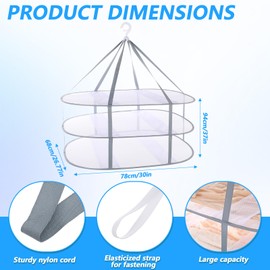 3 Pack 3 Tier Folding Mesh Clothes Hanging Dryer with Fixing Band Large Laundry Drying Rack Collapsible Fold Flat Dry Hanger for Indoor Outdoor Drying T-Shirt Swimsuit Sweater Underwear Clothes