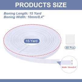 PATIKIL Varilla Para Coser, 15 Yardas 10mm De Ancho Poliéster De Alta Densidad Para Corsé Con 60 Piezas De Tapas Para Corsé Vestido De Novia Sombrero Gorro DIY, Blanco