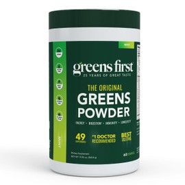 Greens First Original Greens Powder - 49 Superfoods - Organic Fruits & Veggies - Prebiotics, Probiotics & Digestive Enzymes - Antioxidant Smoothie - Dairy Free, Vegan & Non-GMO (Mint, 60 Servings)