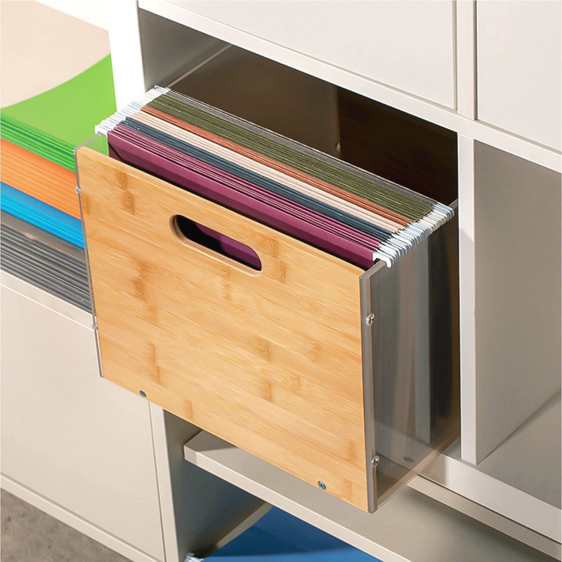 Sbanmao Clear Acrylic File Box Organizer, Bamboo Hanging Folder Storage