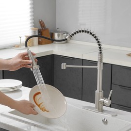 VOTON Kitchen Faucets with Pull Out Sprayer Commercial Spring Kitchen Sink Faucet Brushed Nickel Single Handle Kitchen faucets with Deck Plate