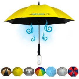 Breeze Life Rechargeable Mister Breeze, Sun Umbrella with Fan and Mister, Umbrella Mister with Built-in Fan, For Festivals, Beach and More, Blocks Harmful Sun Rays, Mist bottle included (Yellow)