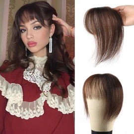 Ainimiu Hair Bangs Hair Clip in Bangs Human Hair 360° Cover Wipsy Bangs Hair for Women, 2 Secure Clips in Full Fringe Fake Bangs Hair Toppers for Women Girls Daily Wear