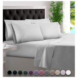 BAMPURE 6 Piece Bamboo Sheets 100% Organic Bamboo Sheets Bamboo Bed Sheets Cooling Sheets Deep Pocket Bed Sheets King Size, White