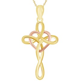 Wishrocks Eternal Love Heart Celtic Knot Cross Pendant Necklace in 14K Yellow Gold Over Sterling Silver