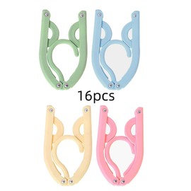16 x Foldable Hangers with Non-Slip Surface in Four Colours, Foldable Plastic Hangers, Space-saving for Home, Hotel, Travel, Camping (4 Colours)