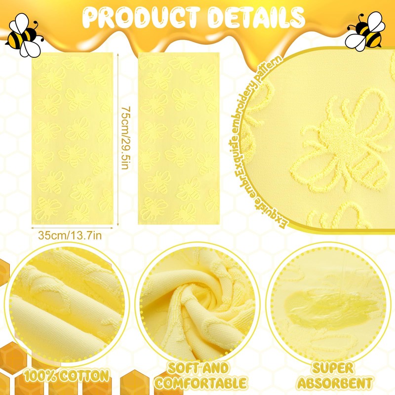 SmoothNovelty 2 Pcs Bee Hand Towels for Bathroom 100% Cotton