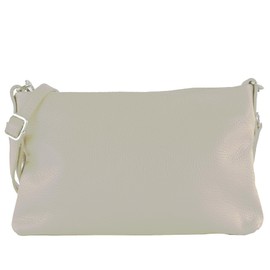 modamoda de T258 Women's Leather Shoulder Bag Clutch Cosmetic Bag Handmade in Italy, White, M