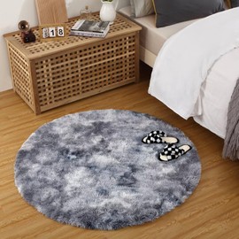 GlowSol Round Rugs 4 Feet Modern Fluffy Area Rug, Shaggy Rugs for Bedroom Living Room Ultra Soft Shag Fur Carpets for Kids Girls Nursery Plush Fuzzy Rug Cute Home Decor Rug,Dark Grey