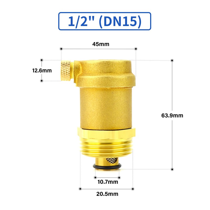 ERGAOBOY 2Pcs Brass Automatic Air Vent Valve, 1/2" BSP Air