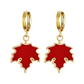 Enamel Maple Leaf Dangle Hoop Earrings for Women Girls Thanksgiving Autumn Fall Leaves Earring Hypoallergenic Red Enameled Canadian Maple Leaf Piercing Hoops Festival Jewelry