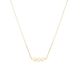 Pridi Women's 925 Sterling Silver 14K Gold Plated Adjustable Chain (14+2)" | Genuine Cultured Freshwater Pearls Round White (5mm) | Ready To Gift Box