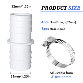 Set of 4 Pool Hose Connectors, Hose Connector 32 mm to 32 mm Diameter Set, with 8 x Hose Clamps, Pool Hose Adapter, Pool Hose Adapter for Pool, Garden