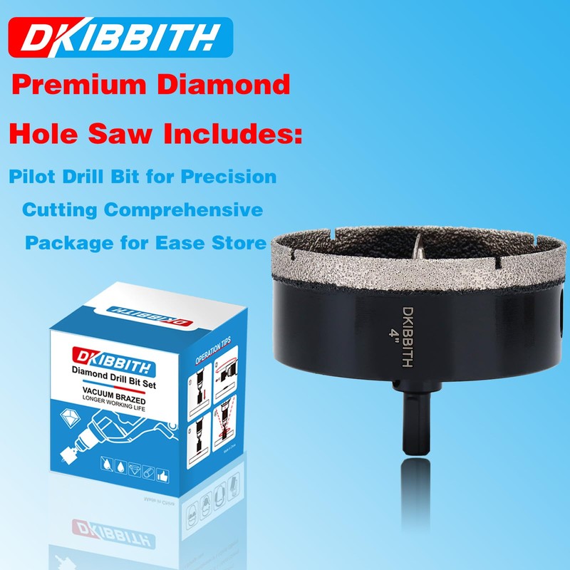 4" Diamond Hole-Saw Bits with Pilot Drill Bit 4 in