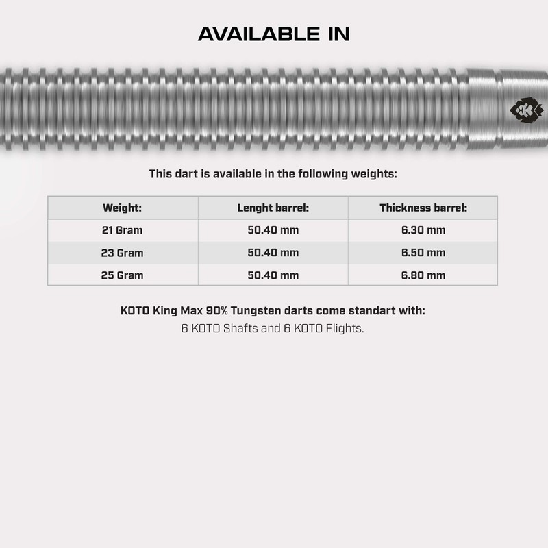 KOTO - Kingmax, 90% Tungsten, 25G, Silver, Steel Tip Darts