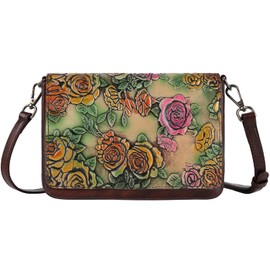 ArtsEye Genuine Leather Crossbody Bags for Women Shoulder Bags with 2 Detachable Straps (5591-rose dark brown)