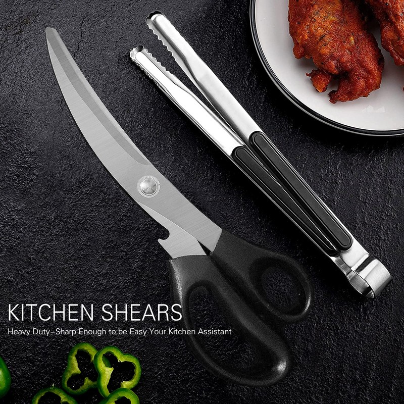 Kitchen Scissors, Korean Barbecue Sheras and Tongs Set,Kitchen Scissors for