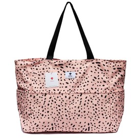 ESVAN Large Foldable Beach Bag for for Women with Dry Wet Compartment Waterproof Sandproof Travel Gym Picnic Handbag (E)