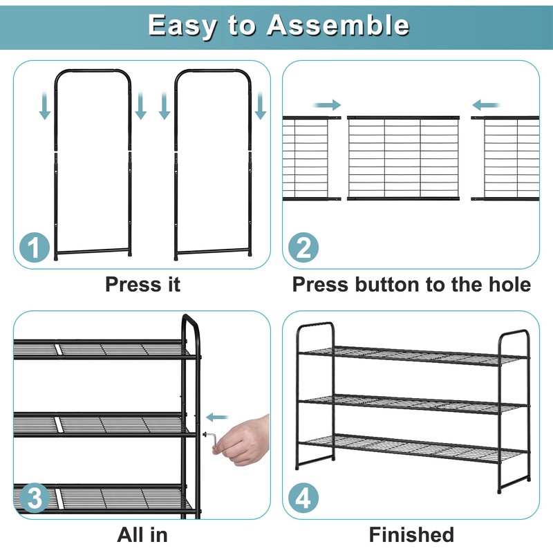 AOODA Long 3 Tier Metal Shoe Rack for Closet Wide