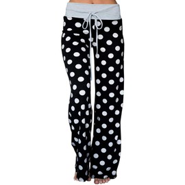 AMiERY Womens High Waisted Pants Soft Stretch Sleep Polka Dot Juniors Pants Pajamas Bottoms Wide Leg Pants Joggers Lounge Palazzo Pants Black L